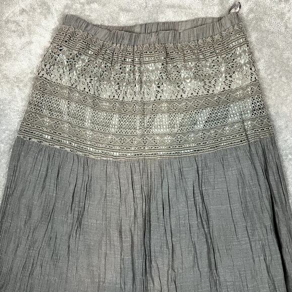 J.Crew Tiered Maxi Skirt Womens L Gray Embroidered Lined Rayon Eyelet Lace-Trim - Picture 5 of 9